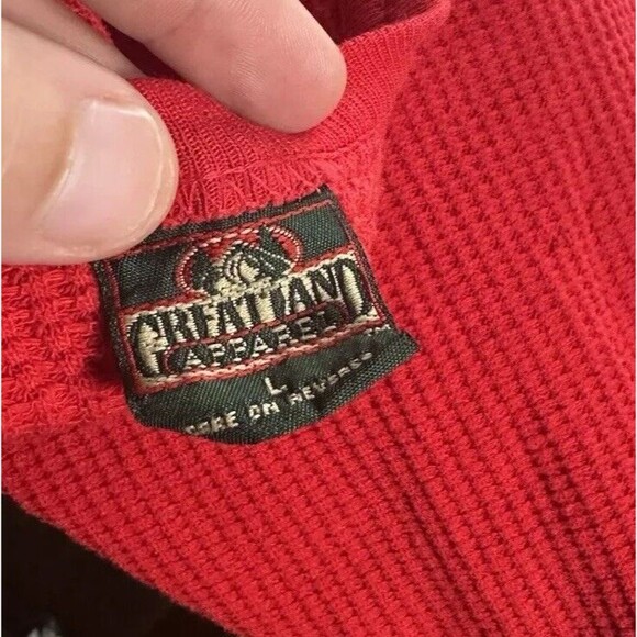Vintage 80’s Plain Red Waffle Knit Long Sleeve Thermal Shirt Made In USA - Picture 3 of 4